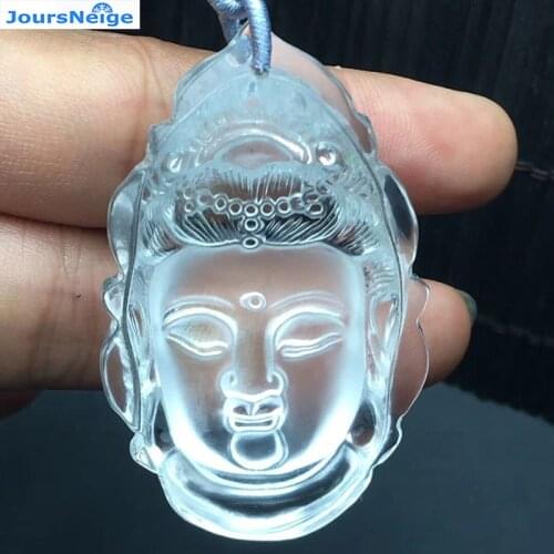 Wholesale White Natural Crystal Pendants Carving Guanyin Buddha Pendants Sweater Chain Necklace Blessing Lucky Crystal Jewelry