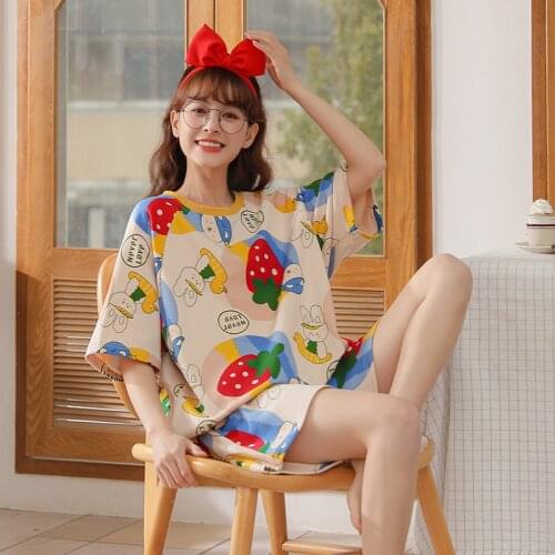 Pajama Sets Women Kawaii Students Cartoon Sleepwear Lightweight Baggy Korean Style Casual Shorts Homewear Summer Nightwear Chic
