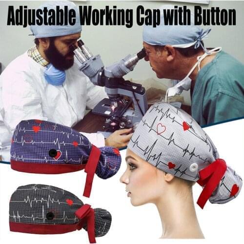 Working Cap Sweatband Bouffant Turban Hat Button Tie Back Sweat strip wholesale unisex frosted adjustable laboratory work cap