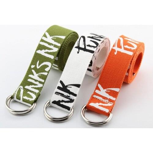 Unisex Waistband Student Double Buckle Casual D Ring Fashion Adult Adjustable For Jeans Long Letters Printed Canvas Belt