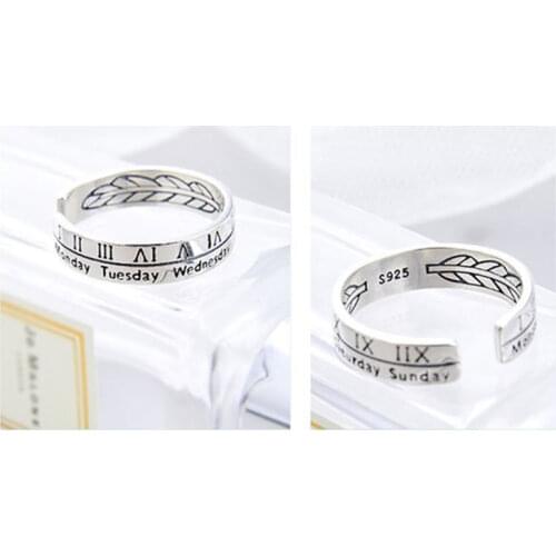 925 Sterling Silver Roman Numbers Week Days Rings For Women Korean Fashion Jewelry S-R402