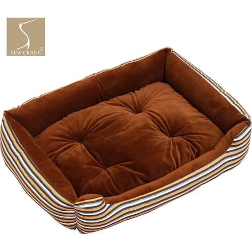 SewCrane Pet Bed Retro Brown Striped Dog Bed Fleece Puppy Nest Cat Sleeping Basket