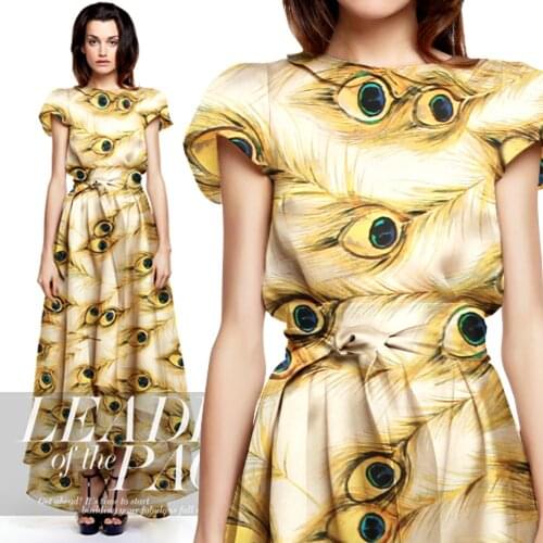 PRINT SILK ORGANZA SATIN FABRIC 135cm width 14momme Silk Fabric For Clothes Peacock Animal Pattern