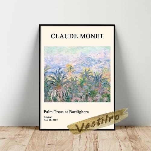 Claude Monet Exhibition Poster, Claude Palm Trees At Bordighera Wall Painting, Monet Tree Prints, Vintage Scenery Wall Stickers