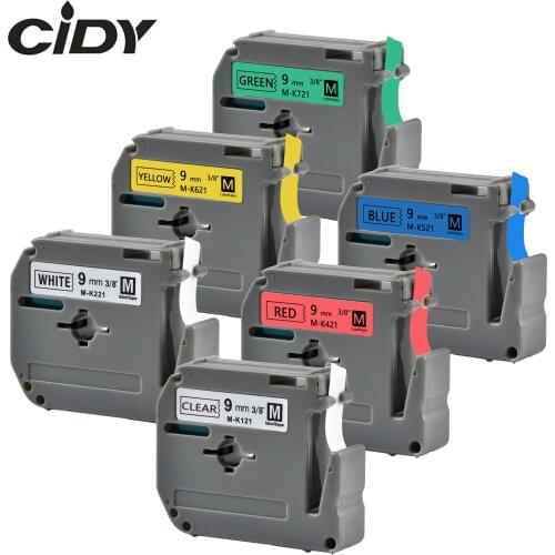 6 COLOR MK-221 M-K221 MK221 9MM thermal label tape ribbon for Brother P-touch Labeler PT-80 PT-90 PT-70 PT-65
