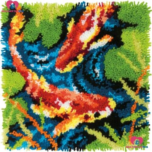 Diy Latch Hook kits Cushion Fish latch hook vloerkleed 3d Printed Canvas diy Latch Hook Rug Kit Home decor crochet kits de tapis