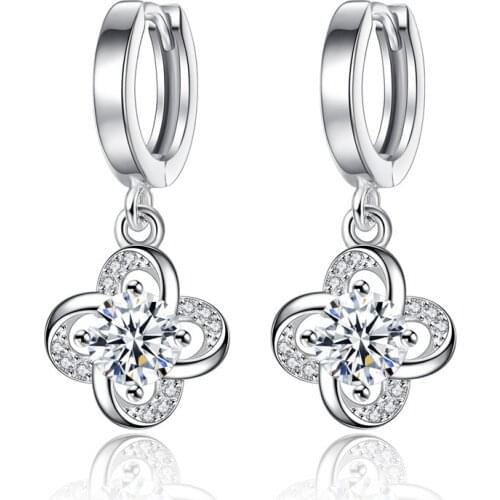 925 Sterling Silver Fashion Shiny Crystal Flower Drop Earrings for Women Jewelry Birthday Gift Wholesale Drop Shipping