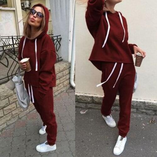 Women Tracksuit 2pcs Sets Casual Sets New Fashion Hooded Tops Sweatshirt+Solid Long Pants Sets Women Clothing Tracksuit