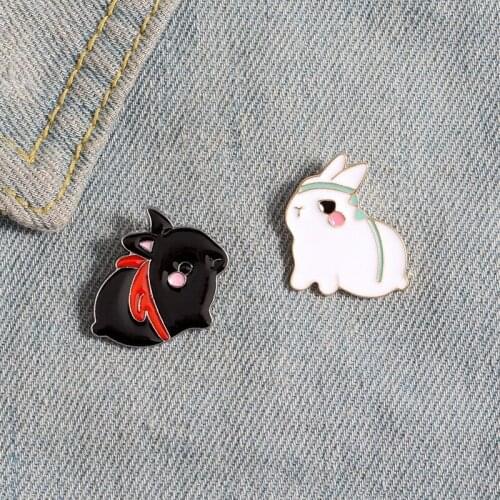 YIMUBA Mo Dao Zu Shi Black White Rabbit Enamel Pin Wei Wuxian Lan Wangji Little Animal Lapel Pins Button Badges Gift for Friends