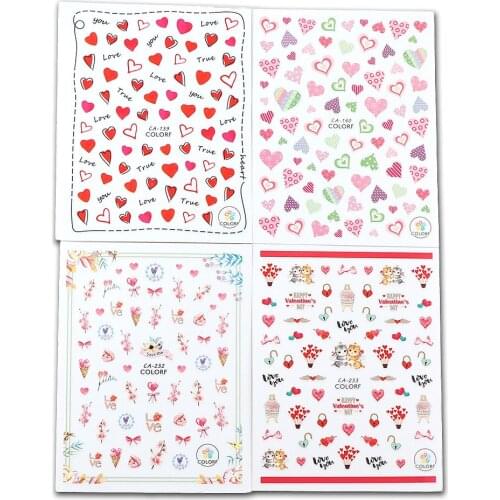 1Pc Ultra-thin Pink Color 3D Nail Art Sticker Colorful Heart Series Adhesive Sticker 3D Manicure Sticker Nail Art Decor Wraps