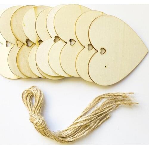 10pcs 8cm Heart Star Wood Pendant with Hemp Rope Chips DIY Crafts Scrapbooking Christmas Tree Hanging Handmade Wood Slice
