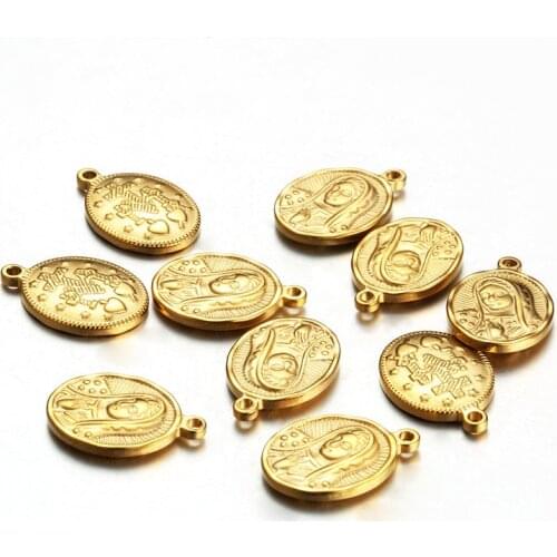 100% Stainless Steel Virgin Mary Medal Charm For Jewelry Making Cross Medallion Medallas Religiosas Wholesale 20pcs