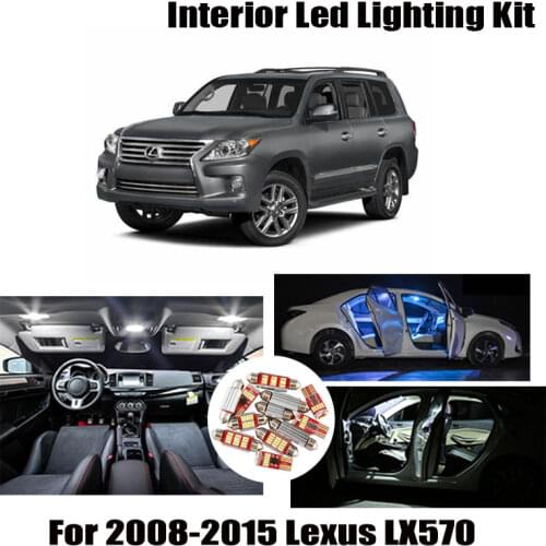 15pcs White Canbus LED Bulbs Interior Map Trunk Dome Light Kit For 2008-2013 2014 2015 Lexus LX570 Step Courtesy Door Lamp