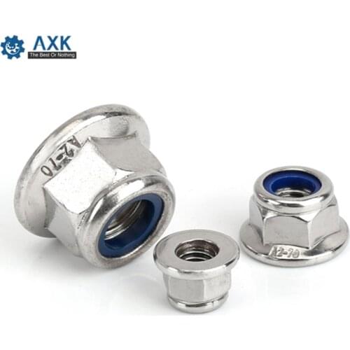 2/10X M3 M4 M5 M6 M8 M10 M12 Black Carbon 304 A2-70 Stainless Steel Hex Flange Nylon Insert Lock Nut Self-locking Nylock Locknut