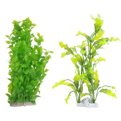 2 Pcs Plastic Green Leaves Water Plants Decoration for Fish Tank Aquarium Green Plants