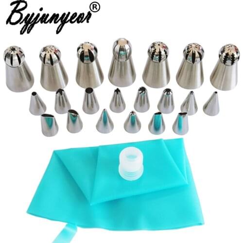 23Pcs Russian Ball Icing Piping Tips Pastry Nozzles 1 Pcs Silicone Bag 1 Coupler Cupcake Cake Decorating DIY Dessert Tool CS121