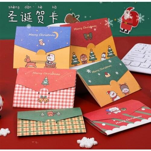 1Pcs/lot Kawaii Cartoon Christmas series greeting card envelope diy folding small card message card Holiday party