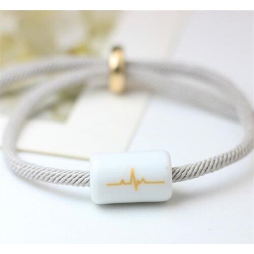 Romantic Couple Heartbeat Ceramic Hand Rope Bracelet Adjustable Size High Quality Jewelry Accessories Valentines Day Gift