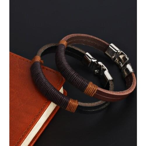 2021 Fashion Genuine Leather Bracelet Men Jewelry Double Layer Brown Leather Braided Rope Bracelets & Bangles for Women Pulseras