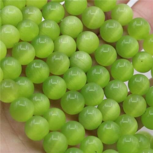 Natural Olive Green Opal Stone Cats Eye Stone Round Loose Beads 4/6/8/10/12mm DIY Necklace Bracelet Jewelry Making Gift Y509