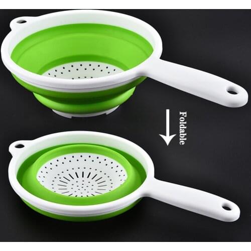 Household Retractable Fruit Drain Basket Kitchen Foldable Storage Basket Multi-Function Handle Storage Organizer