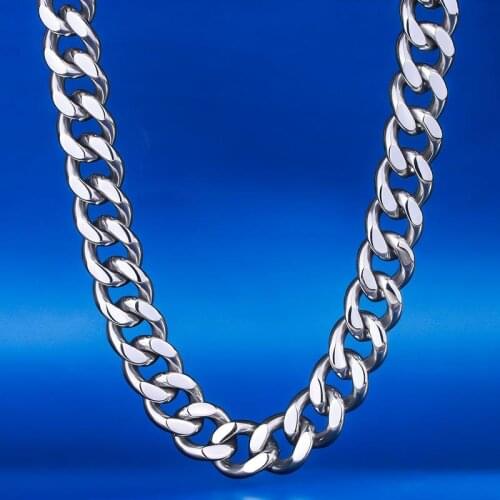 DNSCHIC Mens Miami Cuban Link White Gold Cuban Chain 12mm Necklace Stainless Steel Cuban European and American Hip-Hop Jewelry