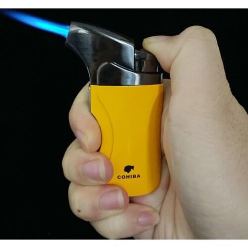 COHIBA Cigar Lighter Jet Flame Portable Butane torch Lighter with punch Mini Plastic Cigarette lighter for Gift Box