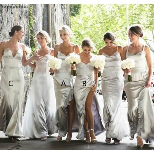 Long Silver Bridesmaid Dresses 2019 Summer Country Garden Wedding Party Guest Maid of Honor Gowns Plus Size Custom Made