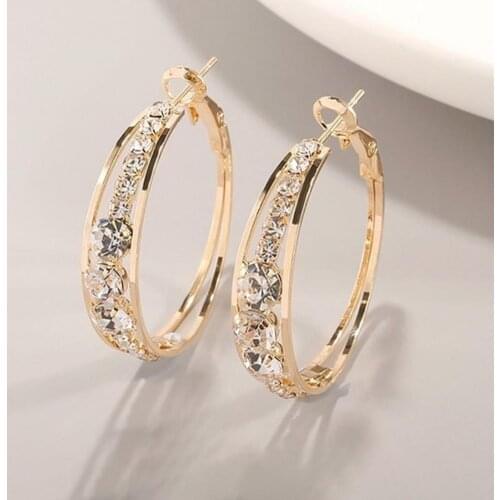 Women Earrings Vintage Attractive Shiny Rhinestones Inlaid Hoop Earrings Piercing Jewelry for Party Fashion Jewelry Party