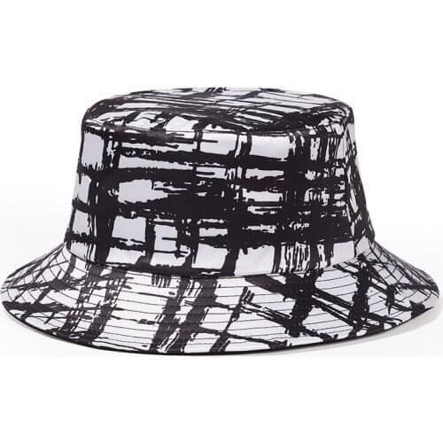 2 Two Sided Double Faced Faces Sides Fence Black White Graffiti Grid Check Adult Street Fashion Fisherman Bucket Hat Hats Beanie