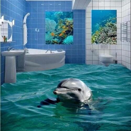 Beibehang Custom Photo Floor 3D Bathroom Cute Dolphin Underwater World Living Room Bedroom Self-adhesive Floor Mural Wallpaper