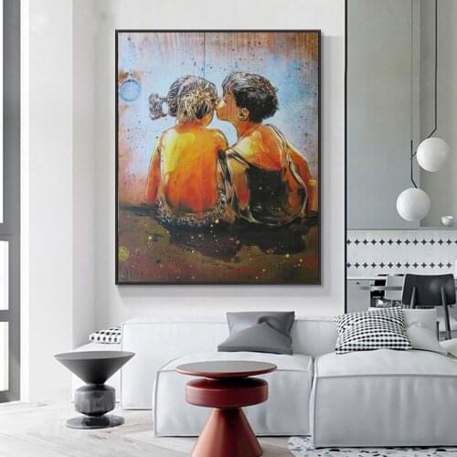 Banksy Graffiti Boy and Girl Kissing Wall Canvas Poster And Print Street Art Painting On the Wall Decor Picture Home Decorative
