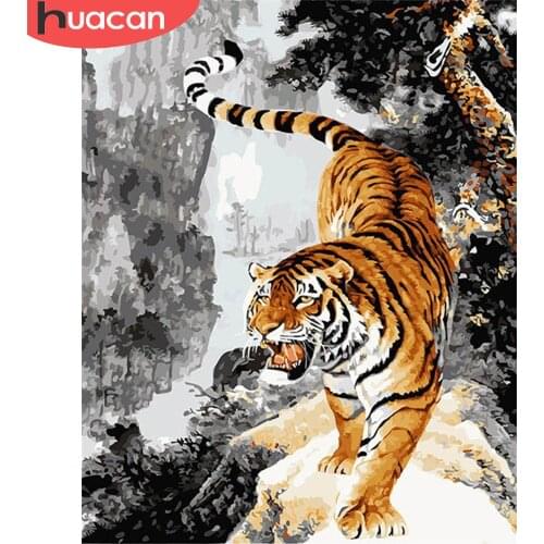 HUACAN Oil Painting By Numbers Tiger Drawing On Canvas Hand Painted Paintings Gift DIY Pictures By Number Animal Kits Home Decor