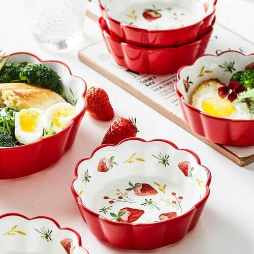 Wavy Petal Edge Home Underglaze Color Soup Ceramic Bowl Single Fruit Salad Dessert Bowl