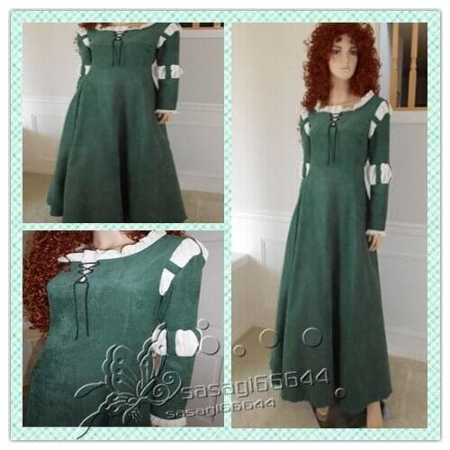 Princess Brave Merida Cosplay Halloween Costume Dress Gown Adult Costume including the wig