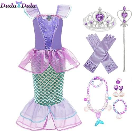 Mermaid Ariel Princess Girl Dress Cosplay Costumes for Kids Baby Girl Mermaid Dress Up Sets Children Birthday Party Clothes