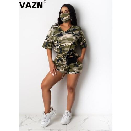 VAZN 2020 Summer High Quality Daily Nature Casual Young Style Half Sleeve Top Short Pants Tracksuits Slim Women 2 Piece Set