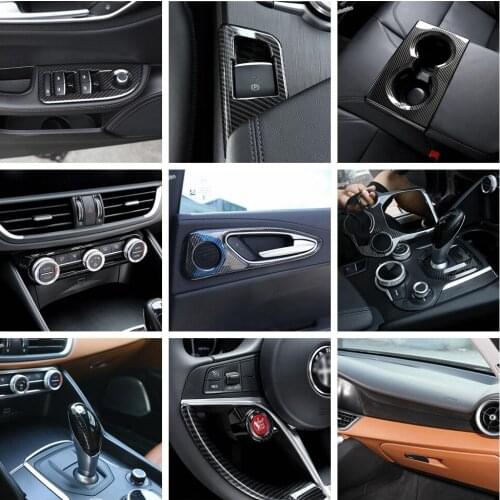 Lapetus Carbon Fiber Look Interior Refit Kit For Alfa Romeo Giulia 2016 - 2019 Gear Box / Air AC / Lift Button Panel Cover Trim