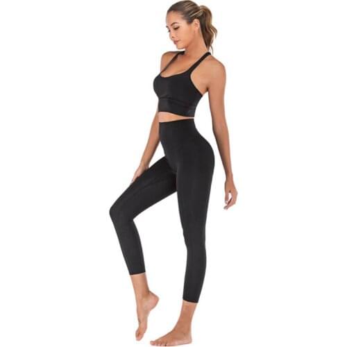 No Embarrassment Line Leggings + Sports Bra 2pcs Yoga Set Women Gym Fitness Clothing High Waist Tights Running Set Sportswear