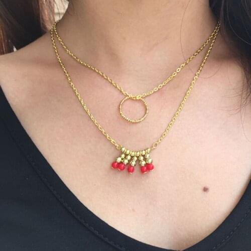 Hot Sale Cute present Chain Necklace red beads Lovely Pendants Necklace chains ladies Fine Jewelry For Women joyas