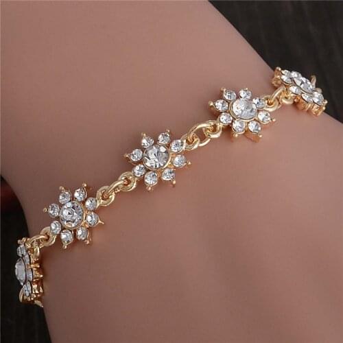 MISANANRYNE Hot Gold Color Austrian Crystal Sunflower Brilliant Unique Chain Bracelet Womens Jewelry
