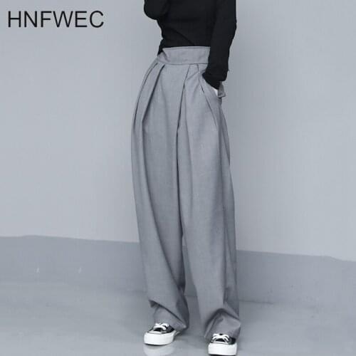 Fashion 2020 autumn cool street wear loose slimming large size high waist trousers causal Wide Leg Pants for women K498