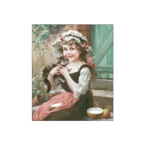 New Friends Girl and Cat Clear Picture Top Quality Cross Stitch Kits Crafts 14CT Unprinted Embroidered Handmade Art Set Decor