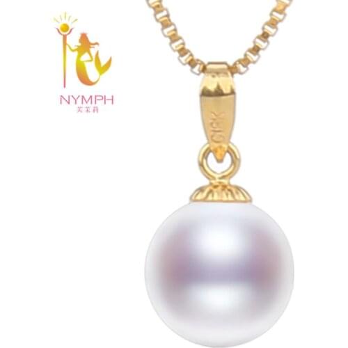 NYMPH 18K Gold Pearl Necklace Pendant AU750 Natural Freshwater Pearl Simple Design Ladies Fine Party Gift