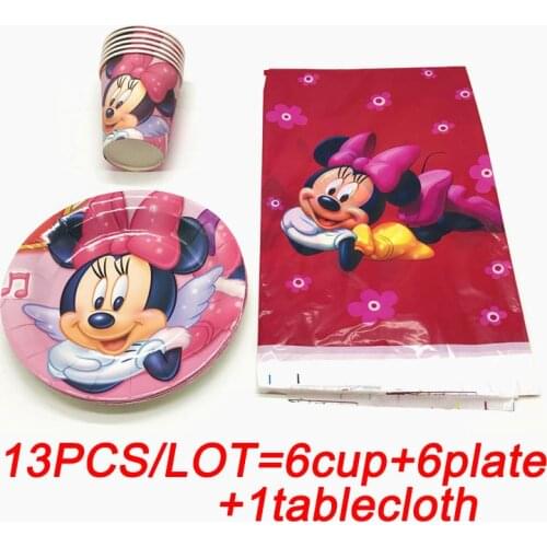 Minnie mouse disposable cups plates plastic tablecloth straws for child favors Minnie birthday theme disposable tableware sets