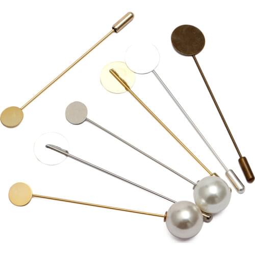 MINGXUAN 10pcs 10/15mm Round Blank Fashion Copper Flat Pad 76mm Long Brooch Pin Base Settings Jewelry Findings Components