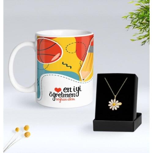 Personalized Best Teacher Mug And Daisy Necklace Gift Seti-5