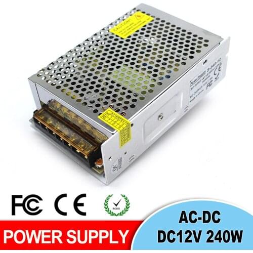 Regulated DC12V 20A 240W Power Supply Driver Light Transformers 110 220V AC to DC Power Source for CCTV Camera LED Lamp Monitor
