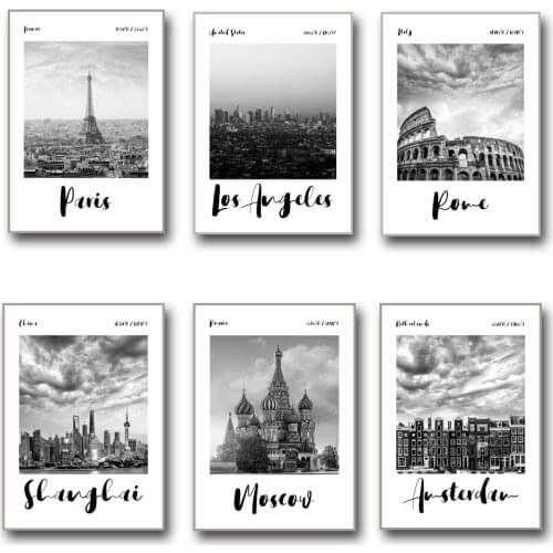 Retro Black White City Structure Landscape Canvas Painting Wall Art Posters Prints Wall Pictures for Living Room Home Cuadros