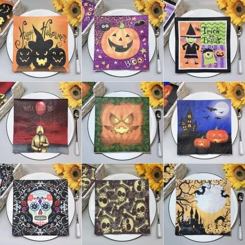 2021 New 20Pcs/Pack Halloween Decoupage Paper Napkins Pumpkin Skull Bat Paper Tissues for Halloween Party Decor Table Supplies